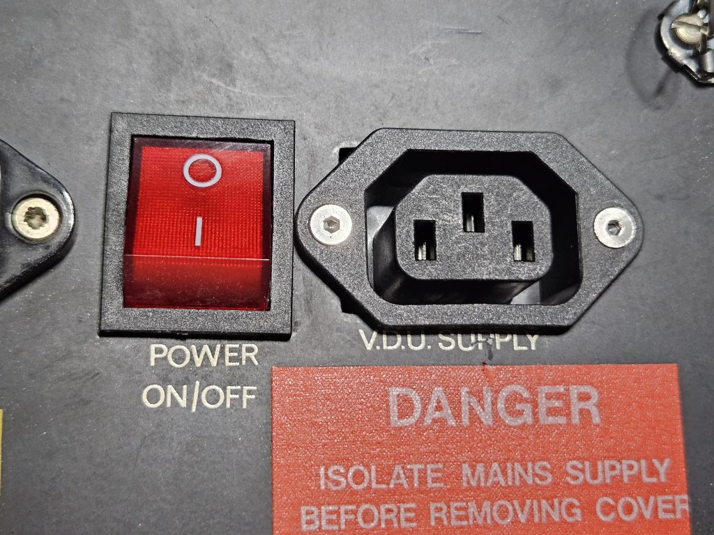 Power switch and VDU socket